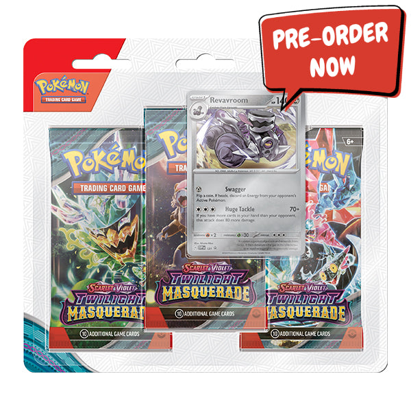 RELEASE 24th MAY 24: Pokemon TCG: Scarlet & Violet 6 - Twilight Masquerade Revavroom 3 Pack Blister - PREORDER