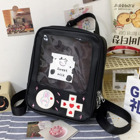 Gameboy Style Ita Bag - Black (Pin Badge Window)