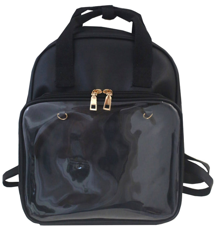 Large Black Bag with Transparent Front Pocket