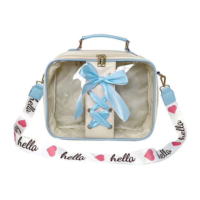 White and Blue Ribbon Clear Side Bag