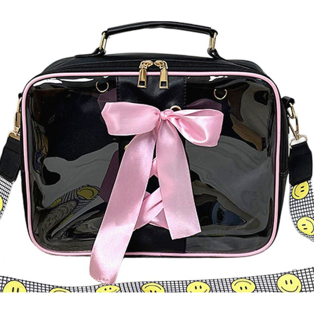 Black & Pink Ribbon Clear Side Bag