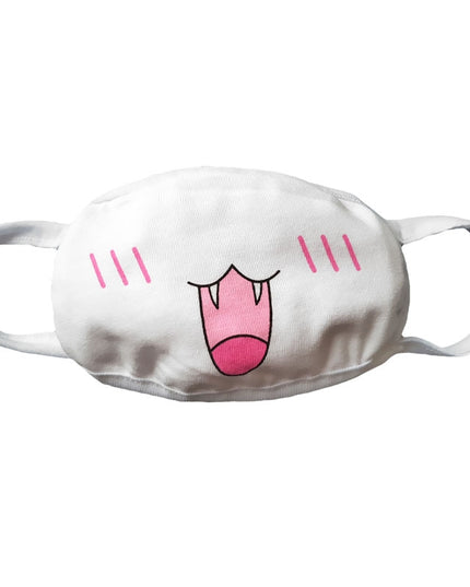  Anime Expression Face Mask (White - Big Cat Smile with Blush)
