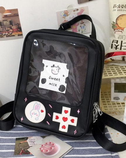 Gameboy Style Ita Bag - Black (Pin Badge Window)