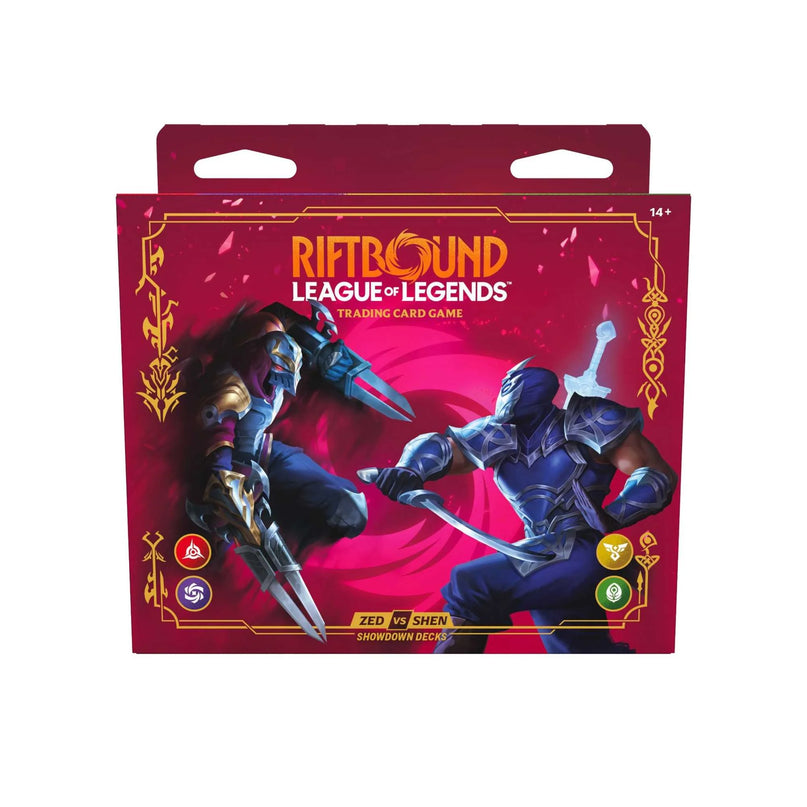 RELEASE 31ST JULY: Riftbound: League of Legends Trading Card Game - Vendetta Showdown Decks Zed Vs Shen Display