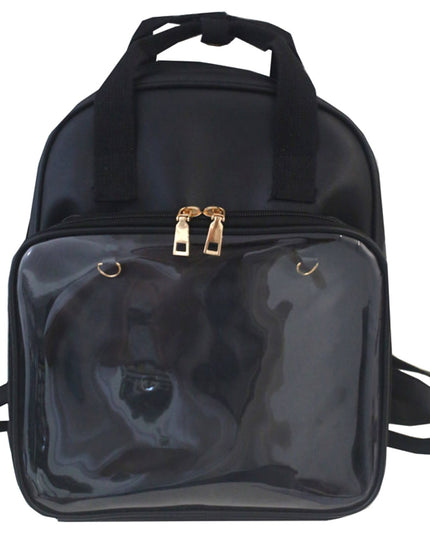 Large Black Bag with Transparent Front Pocket