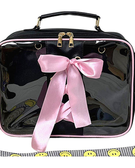 Black & Pink Ribbon Clear Side Bag