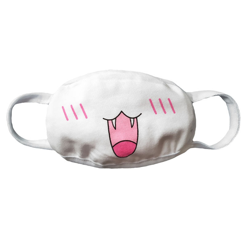  Anime Expression Face Mask (White - Big Cat Smile with Blush)