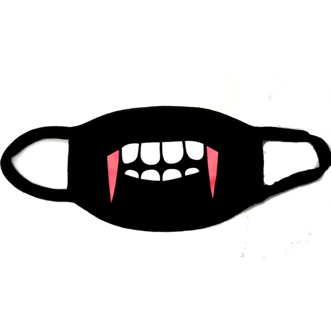 Anime Expression Face Mask (Black - Red Fang)