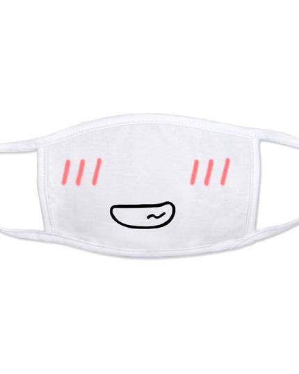 Anime Expression Face Mask (White - Blush Small Grin)