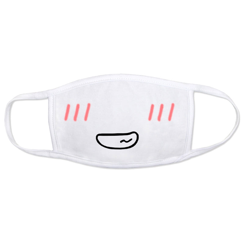 Anime Expression Face Mask (White - Blush Small Grin)
