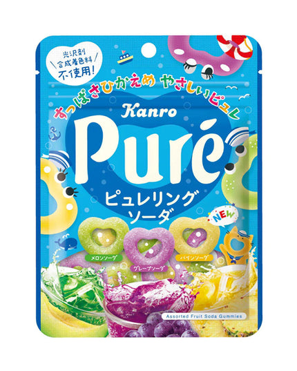 Pure Assorted Fruit Soda Gummies 63g (Melon, Grape & Pineapple) (KANRO) PAST BBE END AUG