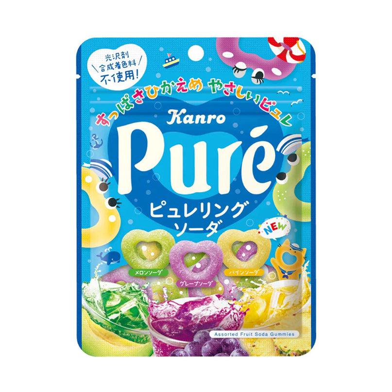 Pure Assorted Fruit Soda Gummies 63g (Melon, Grape & Pineapple) (KANRO) PAST BBE END AUG