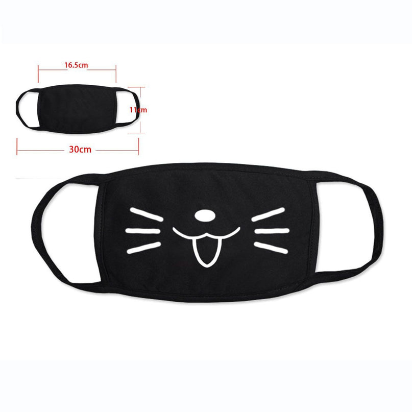 Anime Expression Face Mask (Black - Cat Happy)