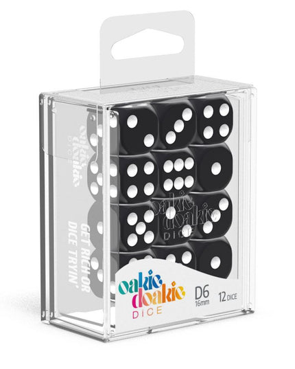 Oakie Doakie Dice D6 Dice 16 mm Solid - Black (12)