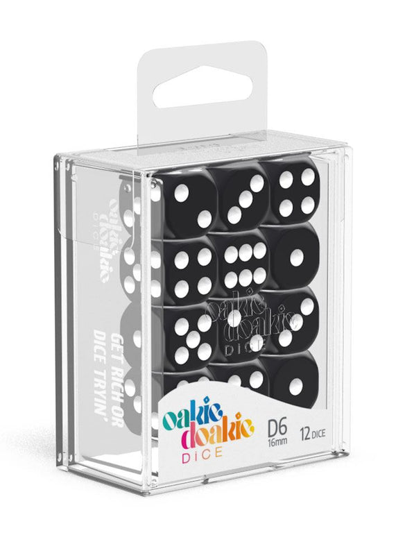 Oakie Doakie Dice D6 Dice 16 mm Solid - Black (12)